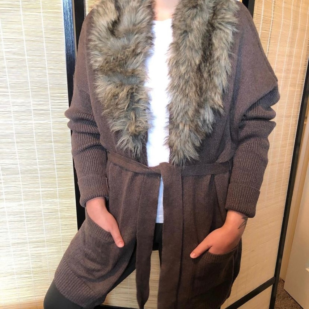 Removable Fur Collar Cardigan